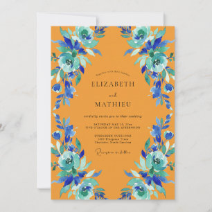 Marigold Teal Painted Wedding Invitation