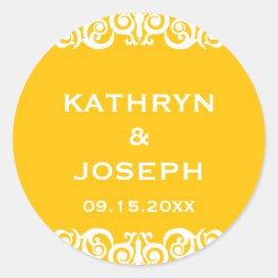 Marigold Victorian scroll wedding favour label