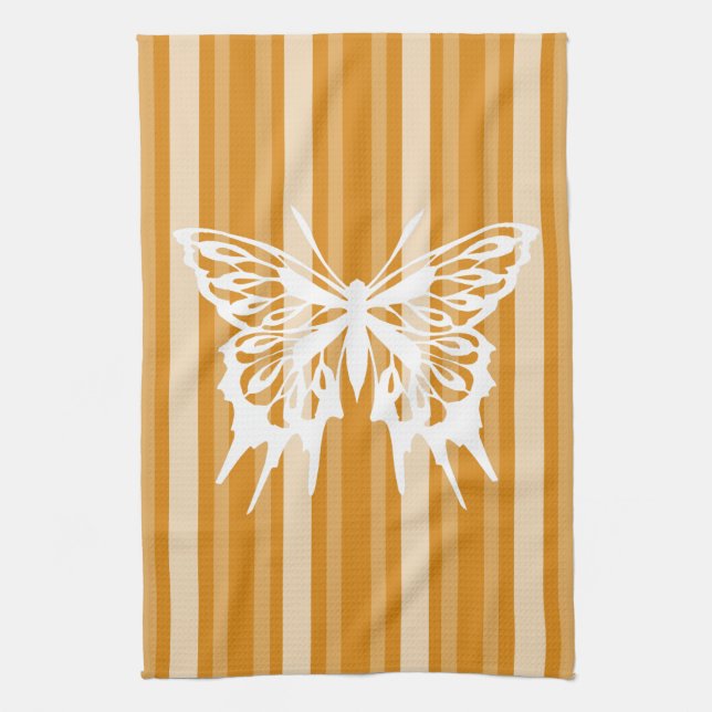 Marigold Victorian Stripe with Butterfly Tea Towel (Vertical)