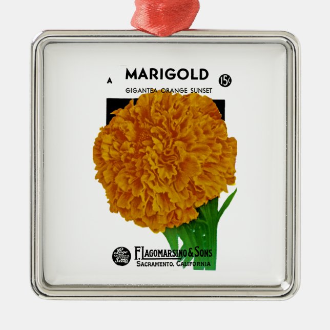Marigold Vintage Seed Packet Metal Ornament (Front)