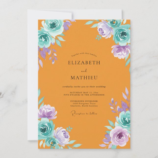 Marigold Violet Painted Wedding Invitation (Front)