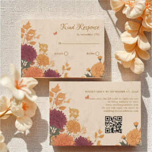 Marigold & Warm Orange Rustic Boho Autumn QR Code RSVP Card