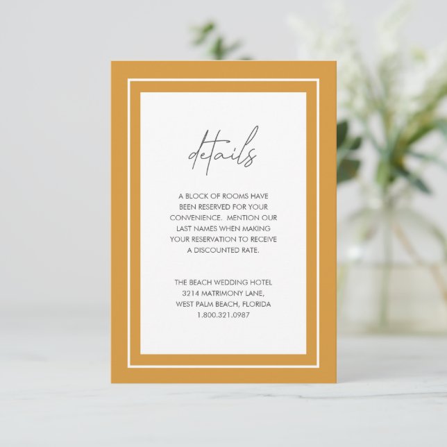 Marigold Yellow Bold Border Modern Wedding Enclosure Card (Standing Front)