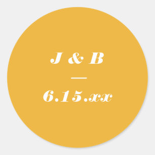 Marigold Yellow Bold Italic Monogram Wedding Classic Round Sticker