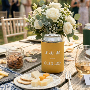 Marigold Yellow Bold Italic Monogram Wedding Favou Can Cooler