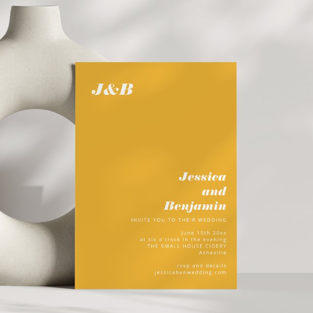 Marigold Yellow Bold Monogram Modern Wedding Invitation (Creator Uploaded)