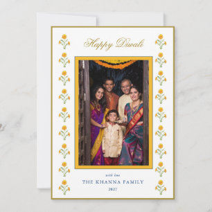 Marigold Yellow Gold photo Diwali Greetings Holiday Card