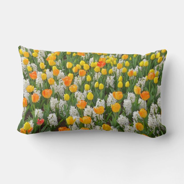 "MARIGOLD & YELLOW TULIPS WITH WHITE HYACINTHS" LUMBAR CUSHION (Back)