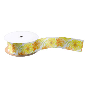 Marigold yellow watercolor flower ribbon satin ribbon