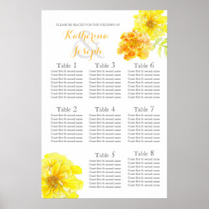 Marigold yellow Wedding Seating Table Planner 1-8 Poster