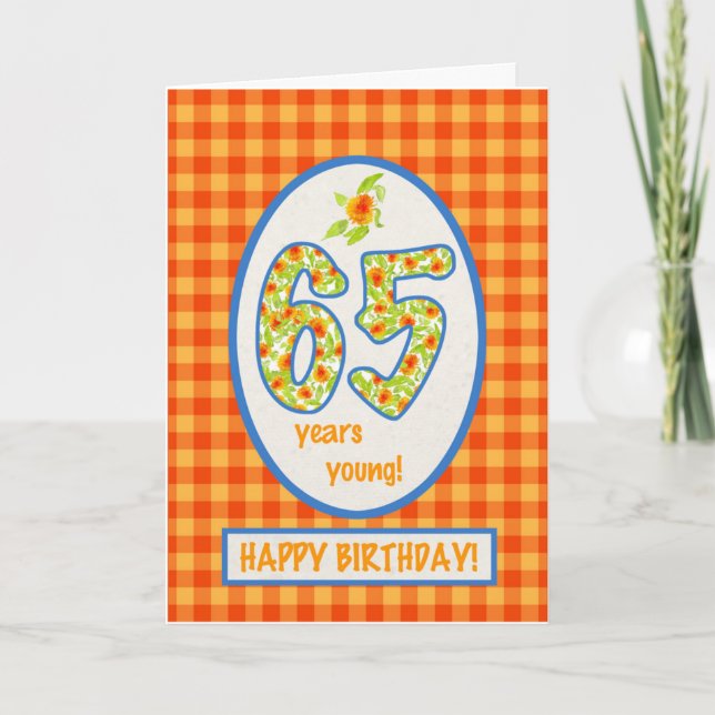 Marigolds and Check Gingham: 65th Birthday Card (Front)