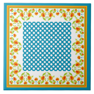 Marigolds Border and Polka Dots Ceramic Tile