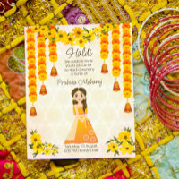 Marigolds cute Indian girl Haldi budget invitation