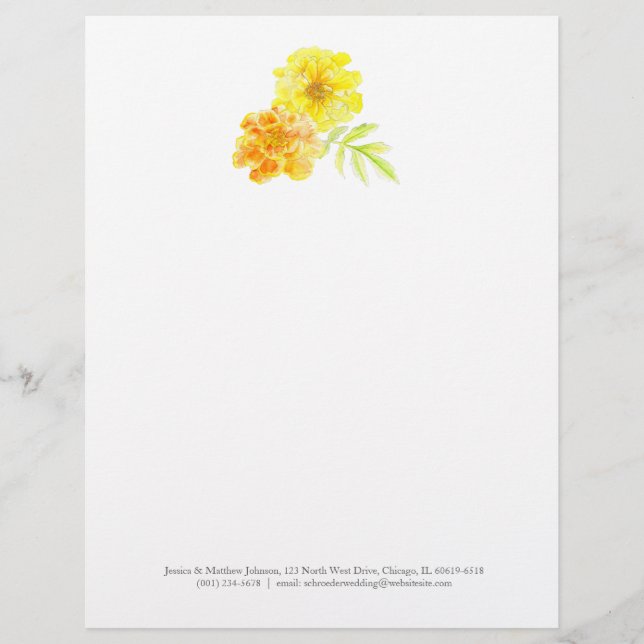 Marigolds watercolor yellow orange letterhead (Front)