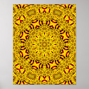 Marigolds Yellow & Red Vintage Kaleidoscope Poster