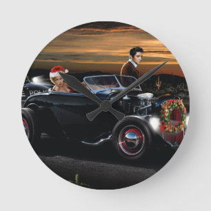 Marilyn and Elvis Christmas Joy Ride Round Clock