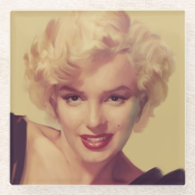 Marilyn in Black Glass Coaster (Front)