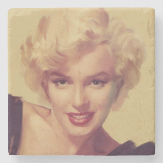 Marilyn in Black Stone Coaster (Front)