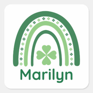 Marilyn Name Clover Boho Rainbow Square Sticker