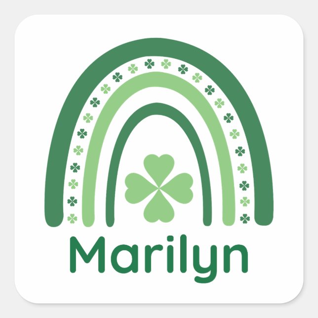Marilyn Name Clover Boho Rainbow Square Sticker (Front)