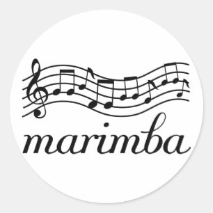 Marimba Black Music Staff Classic Round Sticker
