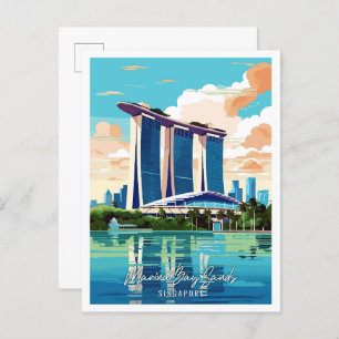 Marina Bay Sands Art vintage travel illustration Postcard