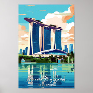 Marina Bay Sands Art vintage travel illustration Poster