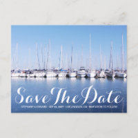 Marina Boats Blue Nautical Save The Date Postcard