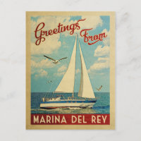Marina del Rey Sailboat Vintage Travel California