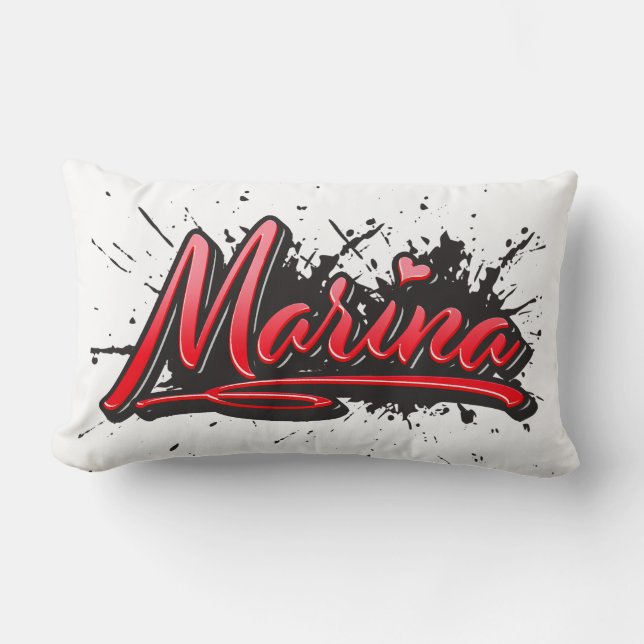 Marina First Name Name red Heart Graffiti Kissen Lumbar Cushion (Front)