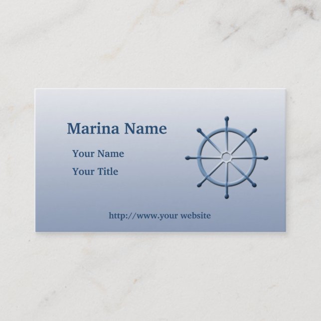 Marina Helm Ship Wheel Blue Custom Business Card (Front)