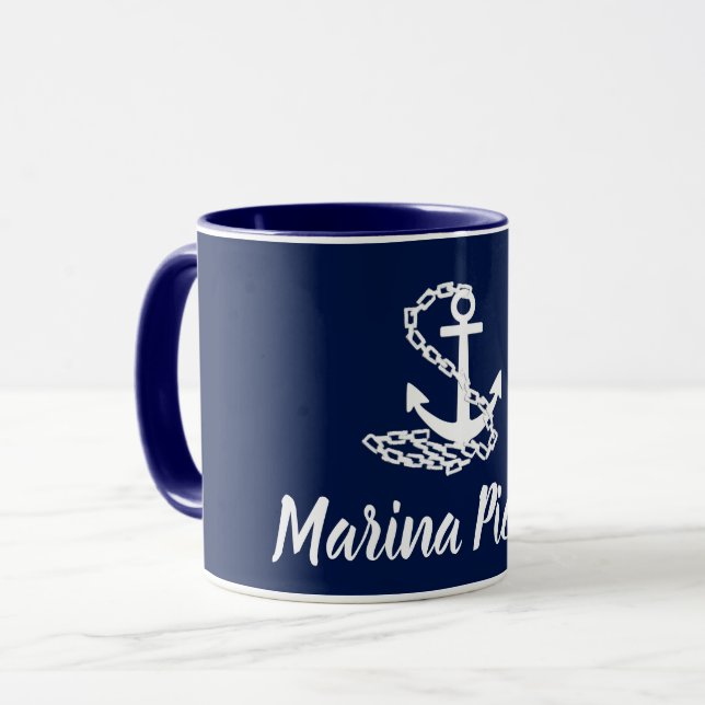 Marina Piccola - Maritime Style Blue And White Mug (Front Left)