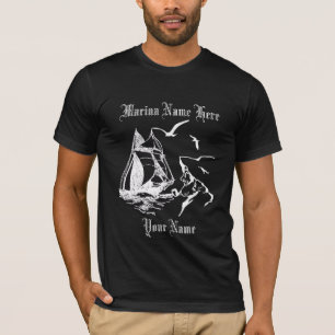Marina Sailboat Sailor Mens Black Custom T-shirt