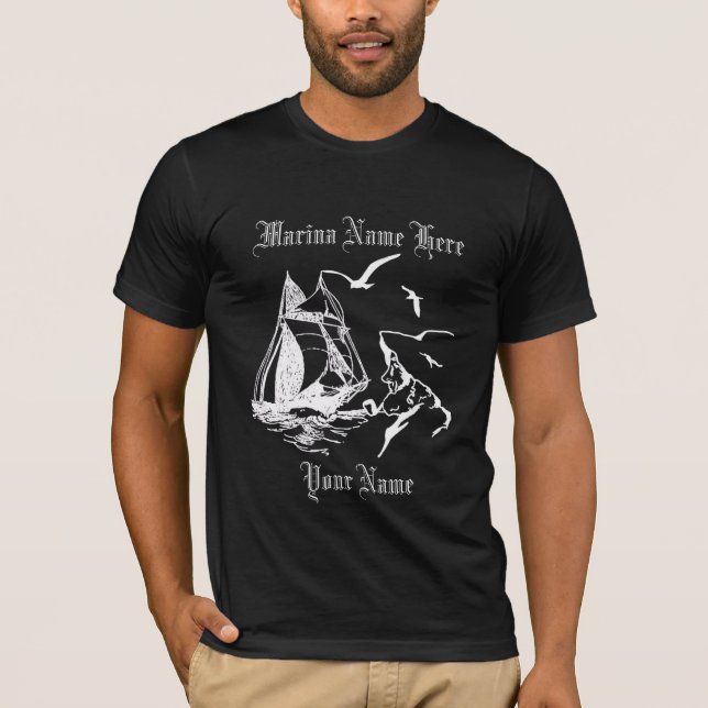 Marina Sailboat Sailor Mens Black Custom T-shirt (Front)