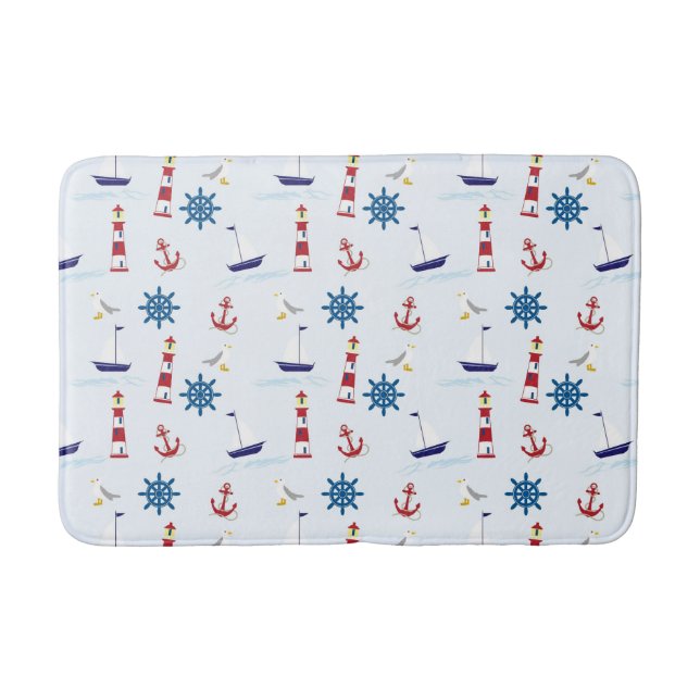 Marina Themed Sailboat Pattern Bath Mat (Front)