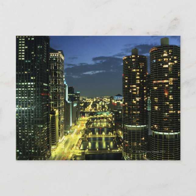 Marina Towers, Chicago River, Wacker Drive, Postcard (Front)