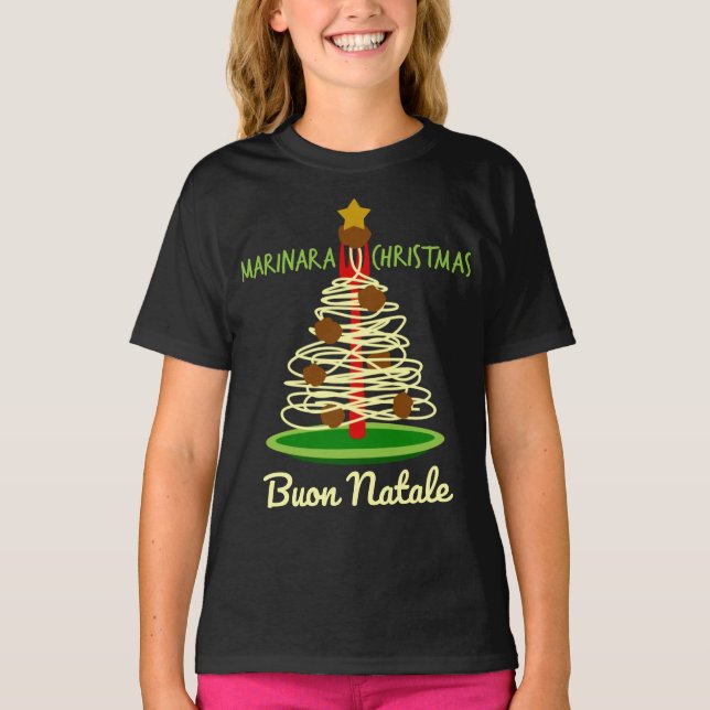 Marinara Christmas Buon Natale Spaghetti Tree T-Shirt (Front)