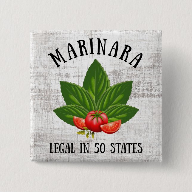 Marinara Legal in 50 States Basil and Tomatoes 15 Cm Square Badge (Front)