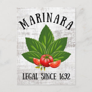 Marinara Legal Since 1692 Basil Leaves Tomatoes Holiday Postcard