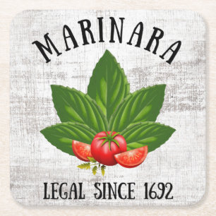 Marinara Legal Since 1692 Basil Leaves Tomatoes Square Paper Coaster