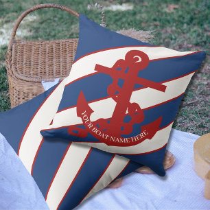 Marine Anchor Nautical Blue Stripe Beach House   Cushion