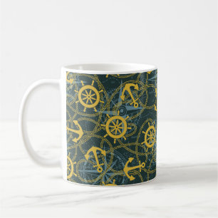 Marine anchor ship rudder and rope with wind rose coffee mug