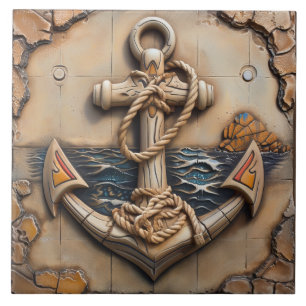 Marine Anchor, Stone Effect, Coastal Themed Ceramic Tile