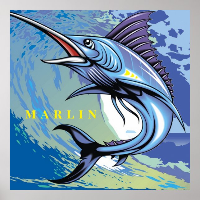 Marine Animal Big Fish Marlin Swims the Ocean Poster (Front)