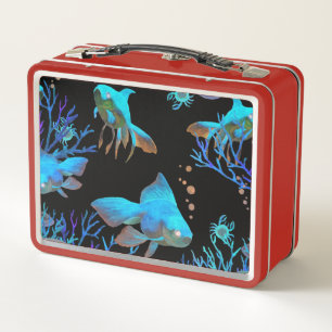 Marine Animals at Play Among Coral and Seaweed Metal Lunch Box