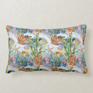 Marine Animals Coral Reef Fish Jellyfish Seaweed Lumbar Cushion