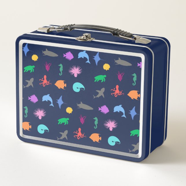 Marine animals patterned metal lunch box (Front)
