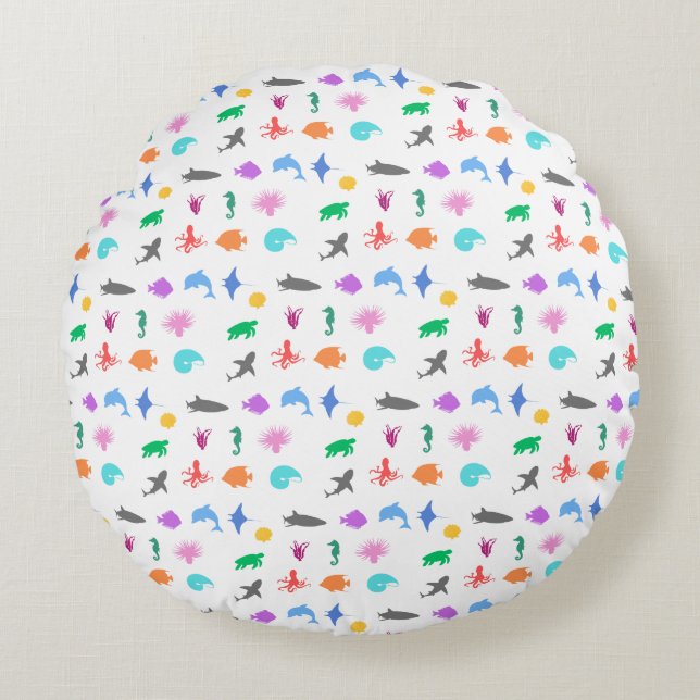 Marine animals patterned round cushion (Front)