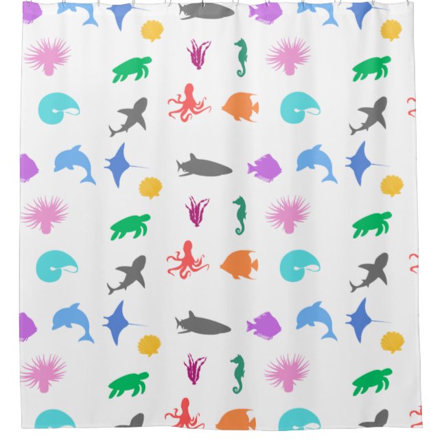 Marine animals patterned shower curtain (Front)