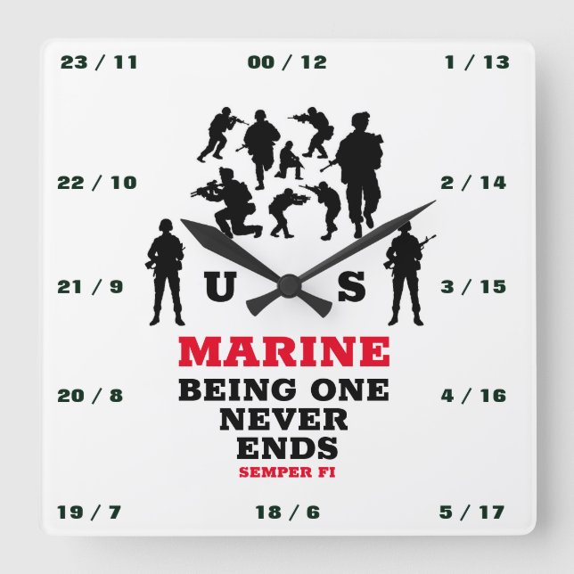 MARINE-BEGING ONE NEVER ENDS SQUARE WALL CLOCK (Front)